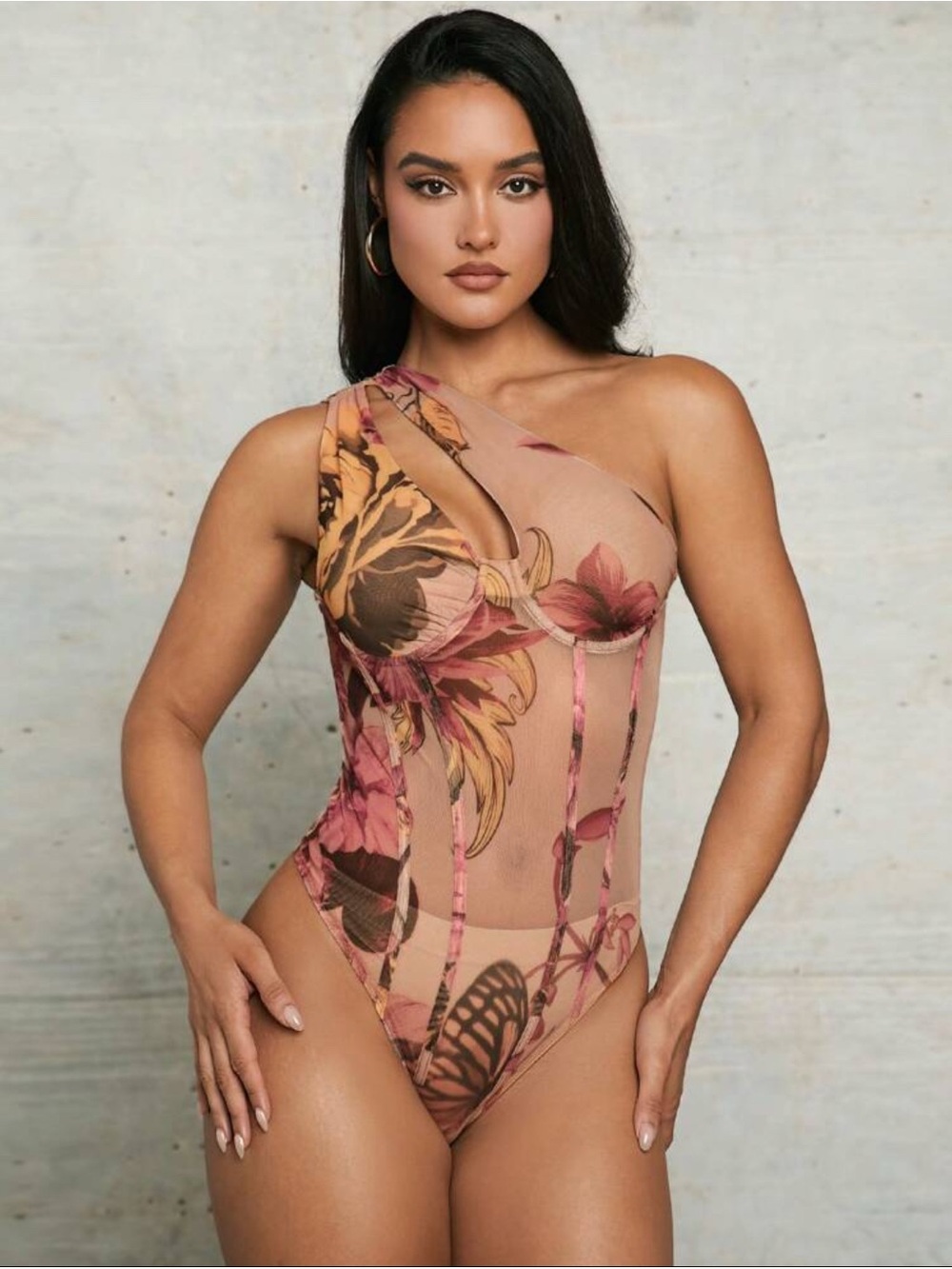 SHEIN Pink Floral Halter Bodysuit